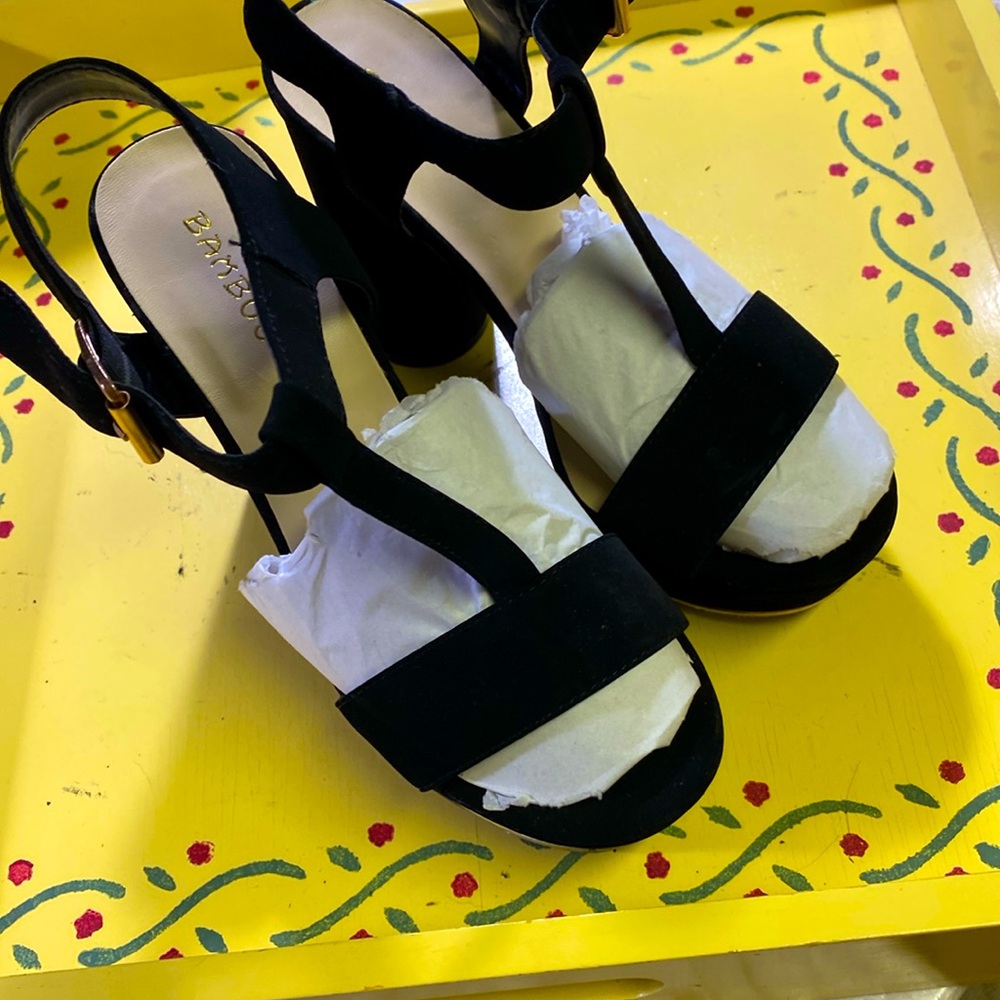 Black brushed velvet ankle heel dressy shoe